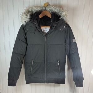 Abercrombie Kids Black Puffer Jacket with Removable Faux Fur Hood 13/14
